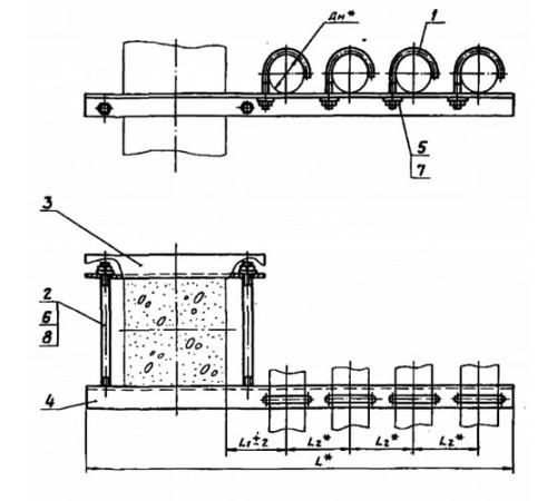 Крепления четырёх трубопроводов к ж/б колоннам в Жлобине