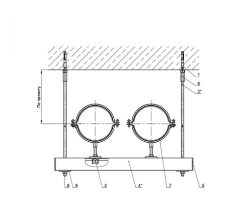 Крепления двух трубопроводов к перекрытию в Жлобине