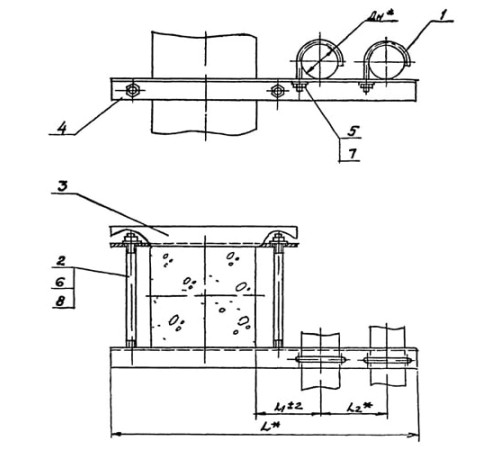 Крепления двух трубопроводов к колонне в Жлобине