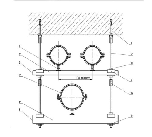Крепления трех трубопроводов к перекрытию в Жлобине