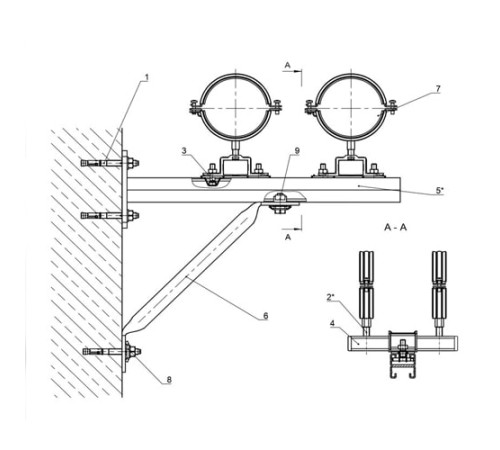 Крепления двух трубопроводов к стене в Жлобине